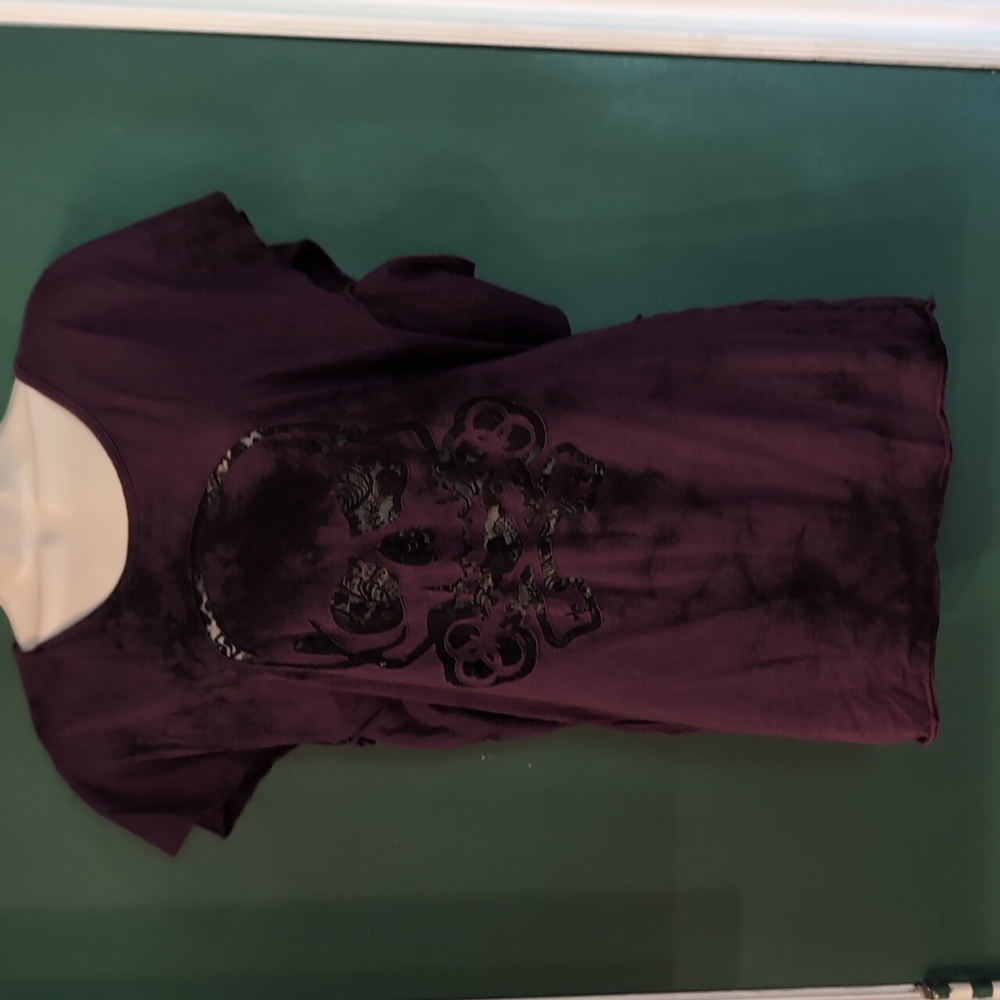 purple and black tie dye and lace Affliction t-shirt.size large